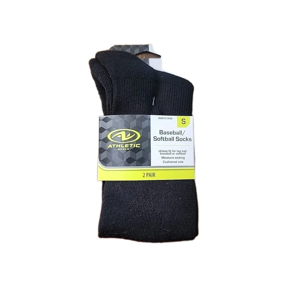 Athletic Works Youth Baseball/Softball Socks‎ Unisex 2 pair, Black S